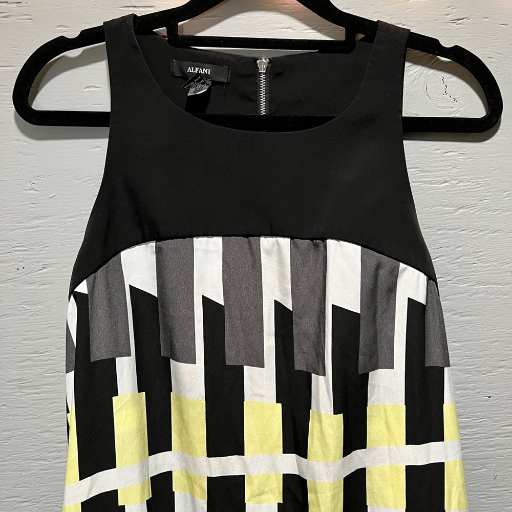 Alfani watercolor drape asymmetrical hem high neck zip closure midi dress - Picture 6 of 11